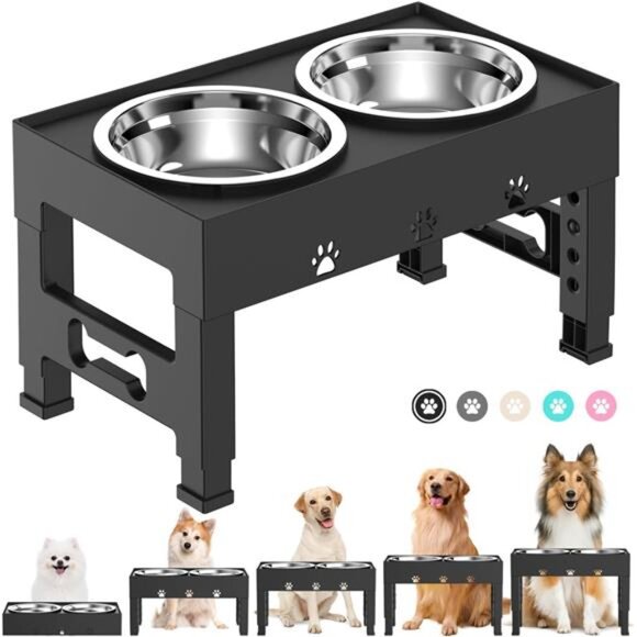 Elevated Dog Bowls with 2 Stainless Steel Dog Food Bowls 5 Height Adjustable - Picture 1 of 7